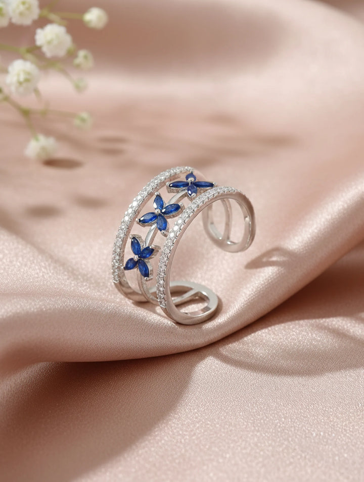 Pure 925 Silver Blue Flowe Ring For Women – Silveronaire