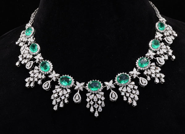 Emerald Hanging Moissanite Necklace Set