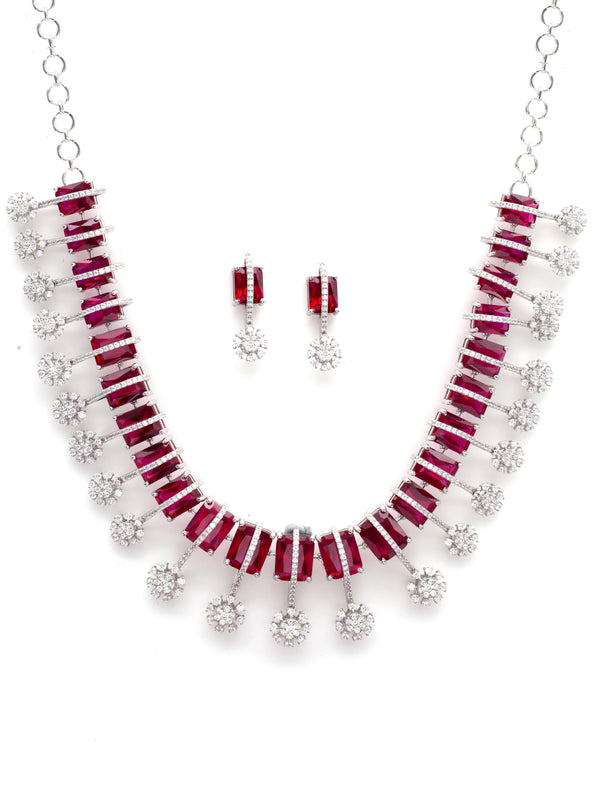 Pure 925 Silver Red Beauty Necklace Set For Women