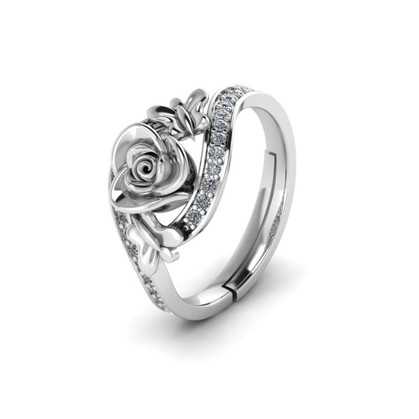 Butterfly On Rose Ring