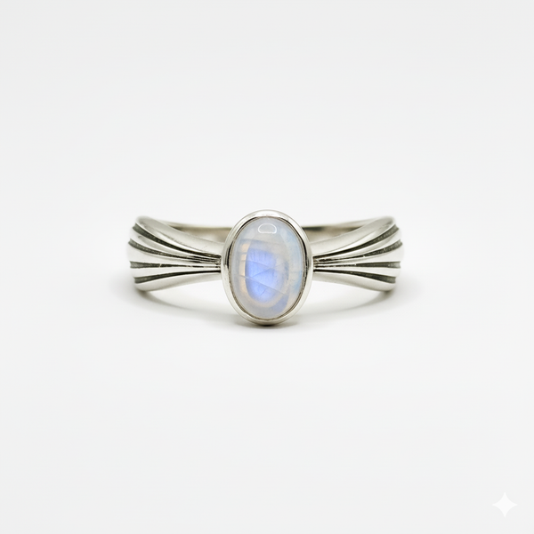 Pure 925 Silver The Crescent Moonstone Ring For Women