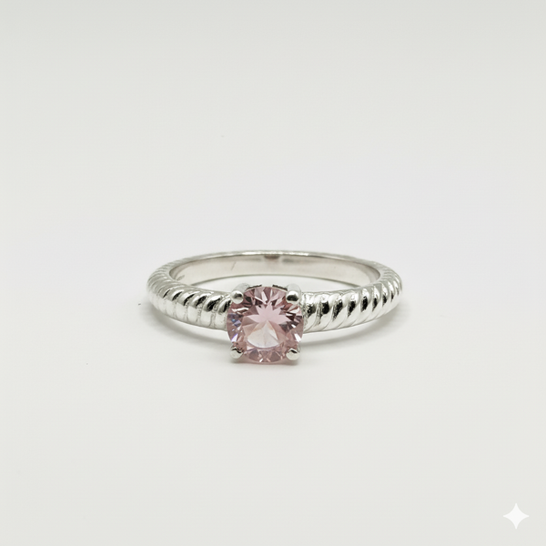 Pure 925 Silver Ribbed Rose Quartz Ring For Women