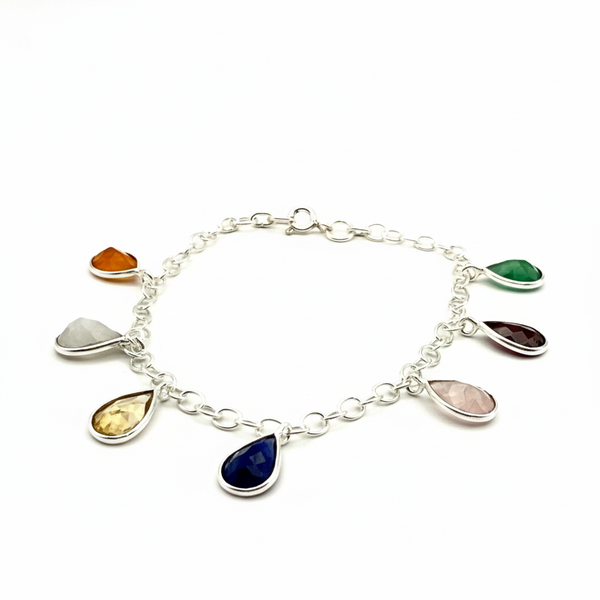 Pure 925 Silver Multi Stone Pear Cut Natural Gemstone Bracelet For Women