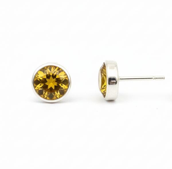 Pure 925 Silver Round Cut Citrine Stud Earrings For Men & Women