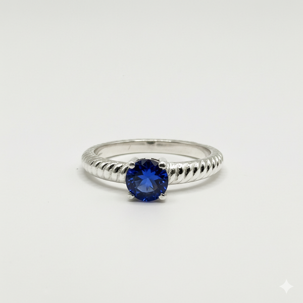 Pure 925 Silver Ribbed Blue Iolite Ring For Women