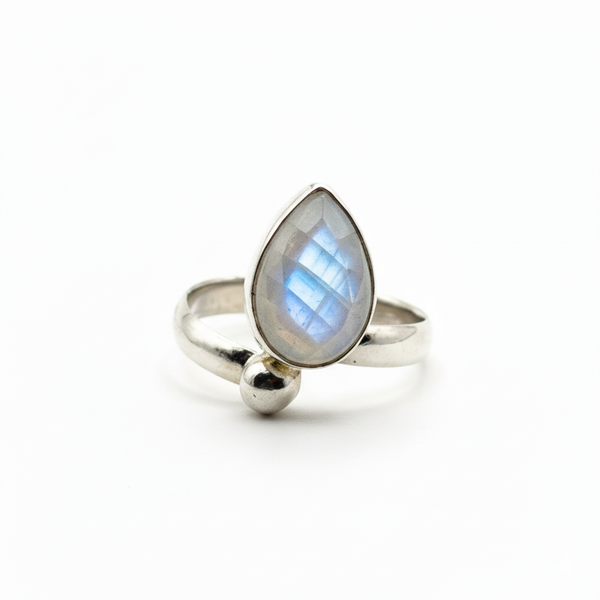 Pure 925 Silver Pear Cut Moonstone Ring For Women