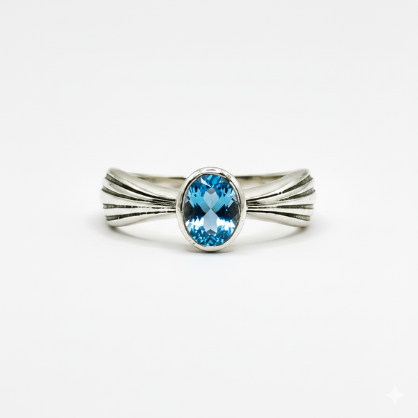Pure 925 Silver The Crescent Blue Topaz Ring For Women