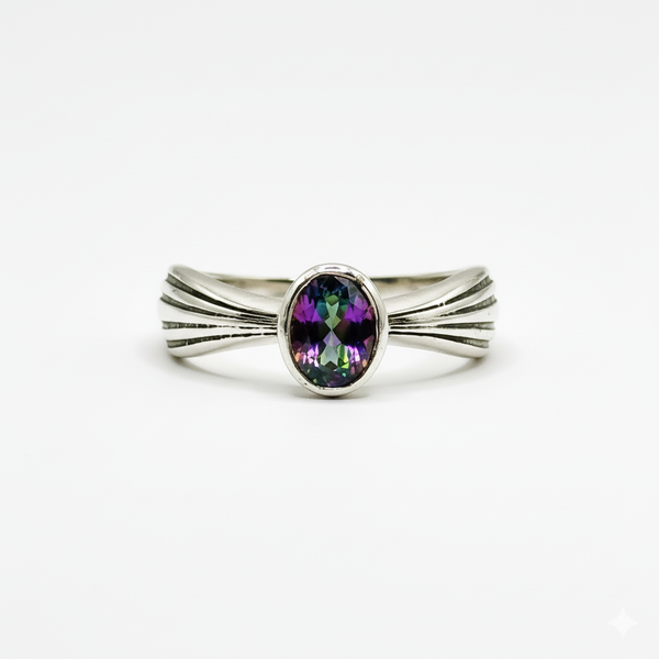 Pure 925 Silver The Crescent Mystic Topaz Ring For Women