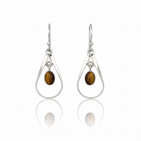 Pure 925 Silver Tiger Eye Danglers Earrings For Women