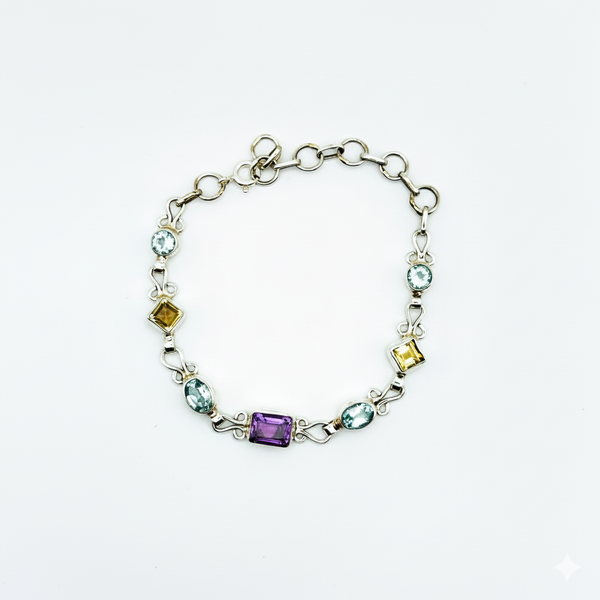 Pure 925 Silver Multi Cut Natural Gemstone Bracelet For Women