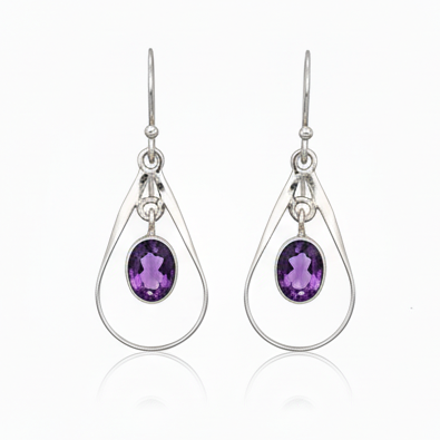 Pure 925 Silver Amethyst Danglers Earrings For Women