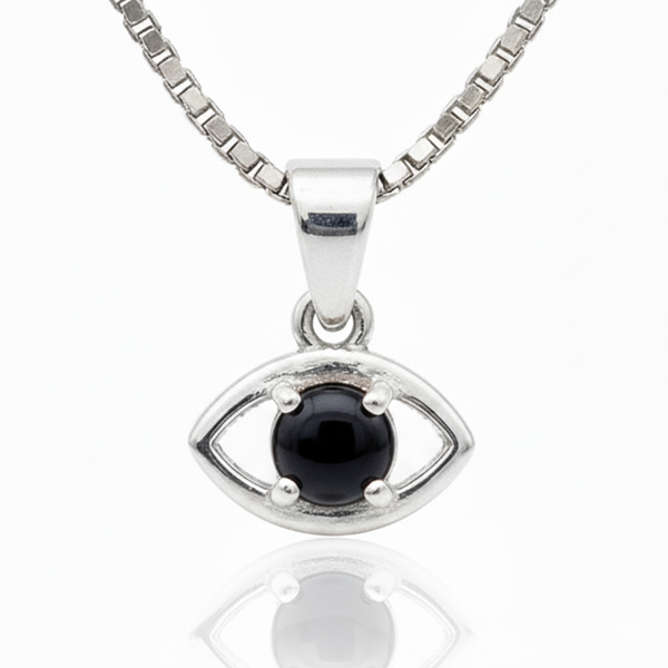 Pure 925 Silver Evil Eye Black Obsedian Pendant For Men & Women