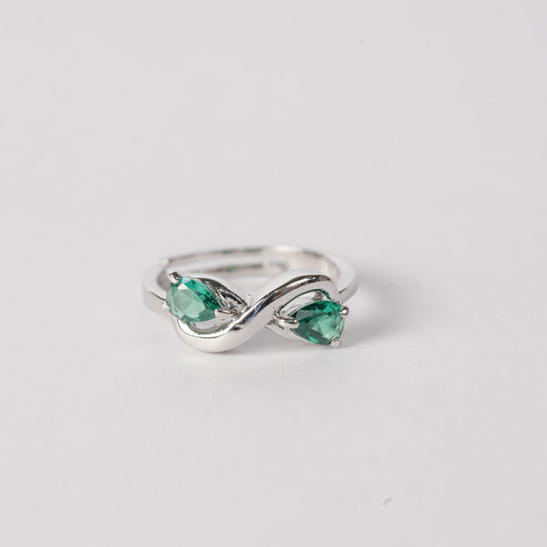 Green Infinity Pear Ring