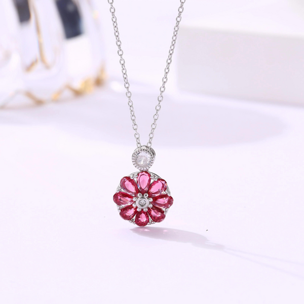 Ruby Pink Flower Pendant