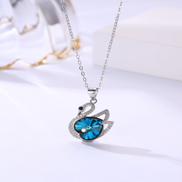 Blue Crystal Swan Pendant