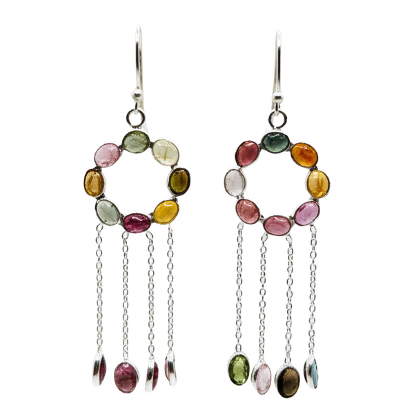 Pure 925 Silver Multi Stone Danglers Earrings For Women